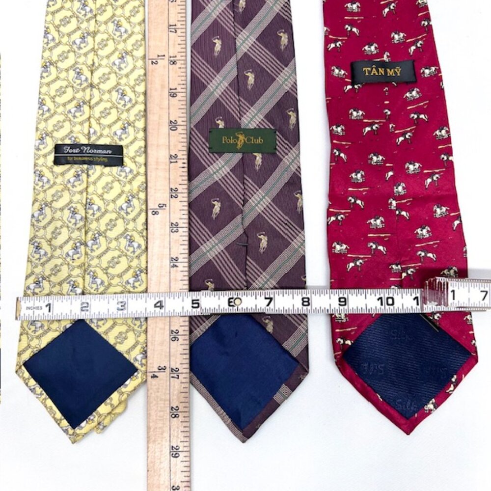 3  Silk Neckties  Polo Club +Other Brown-Red-Yellow  Striped Polo Horses (66 - Picture 5 of 9